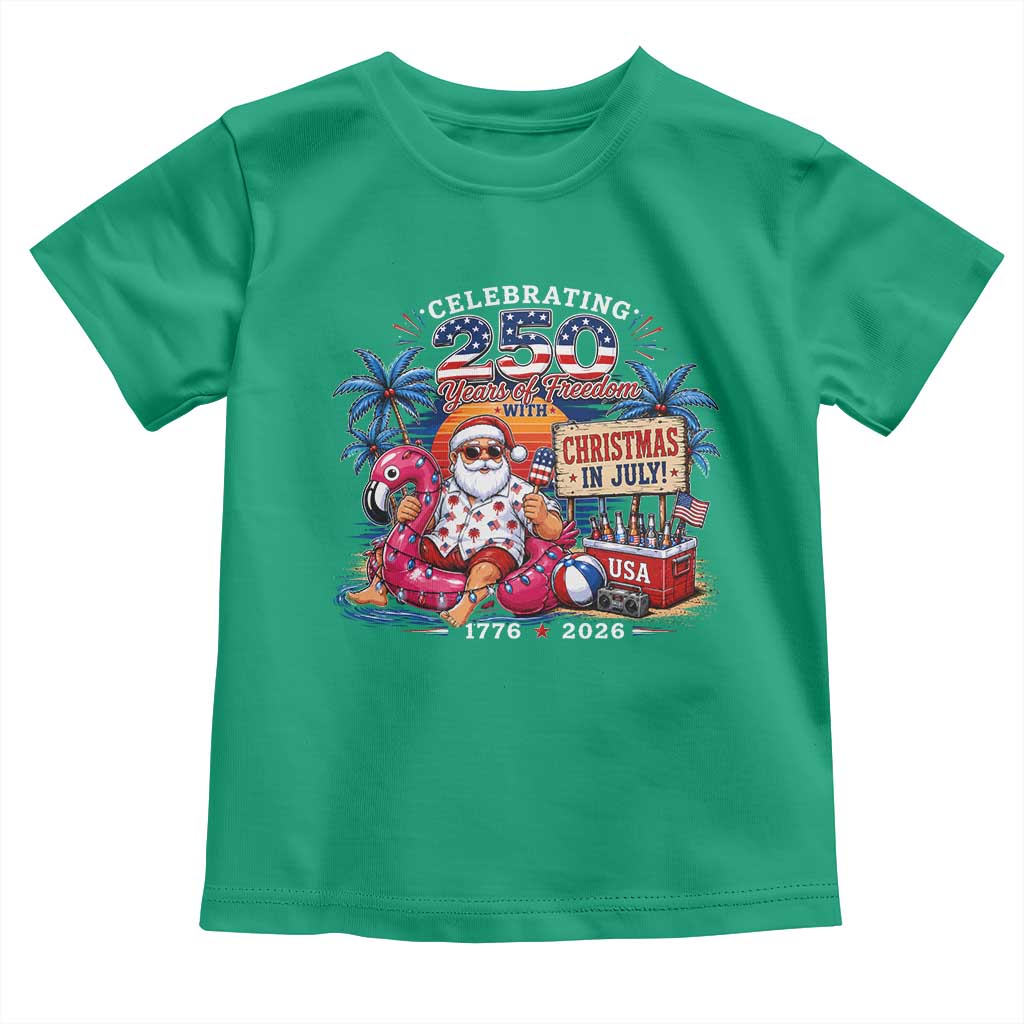 Christmas In July 250 Years 1776 2026 Patriotic Santa Flamingo Float Summer Xmas Toddler T Shirt