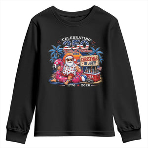 Christmas In July 250 Years 1776 2026 Patriotic Santa Flamingo Float Summer Xmas Youth Sweatshirt