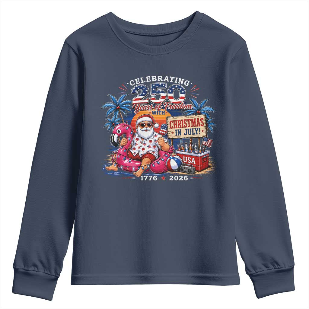 Christmas In July 250 Years 1776 2026 Patriotic Santa Flamingo Float Summer Xmas Youth Sweatshirt