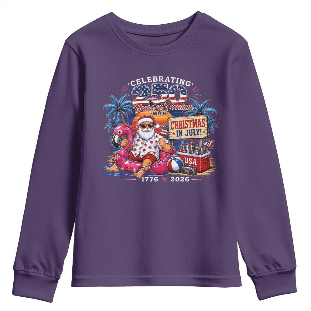 Christmas In July 250 Years 1776 2026 Patriotic Santa Flamingo Float Summer Xmas Youth Sweatshirt