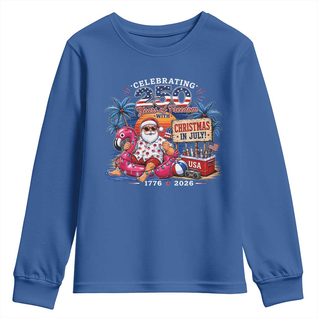 Christmas In July 250 Years 1776 2026 Patriotic Santa Flamingo Float Summer Xmas Youth Sweatshirt