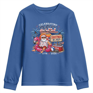 Christmas In July 250 Years 1776 2026 Patriotic Santa Flamingo Float Summer Xmas Youth Sweatshirt