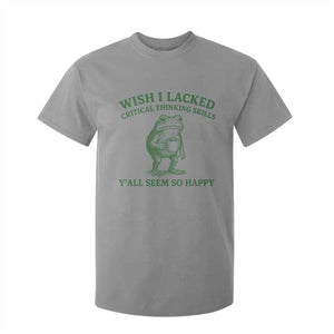 Sarcastic Overthinking Frog Coffee Meme T Shirt For Kid Wish I Lacked Critical Thinking Skills Y'all Seem So Happy