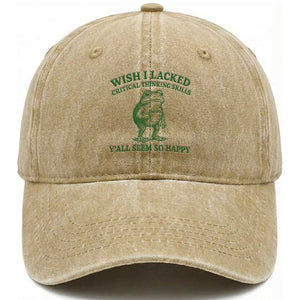 Sarcastic Overthinking Frog Coffee Meme Washed Cotton Baseball Cap Wish I Lacked Critical Thinking Skills Y'all Seem So Happy