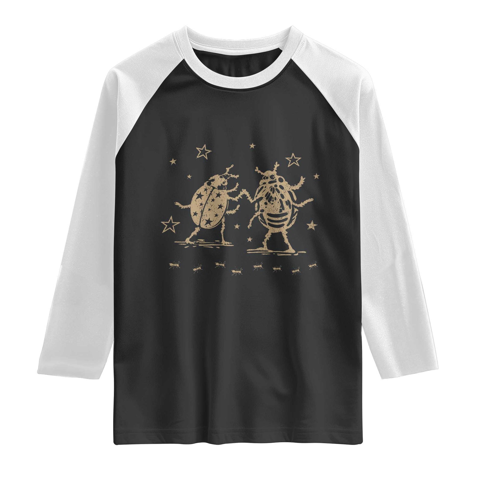 Dancing Lady Bugs Happy Little Insects Nature Lovers Raglan Shirt TS10 Black White Print Your Wear
