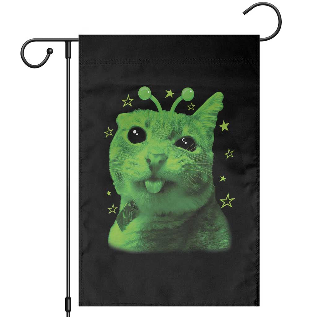 Funny Alien Cat Meme Retro Y2K Vintage Space Kitty Garden Flag TS10 Black Print Your Wear