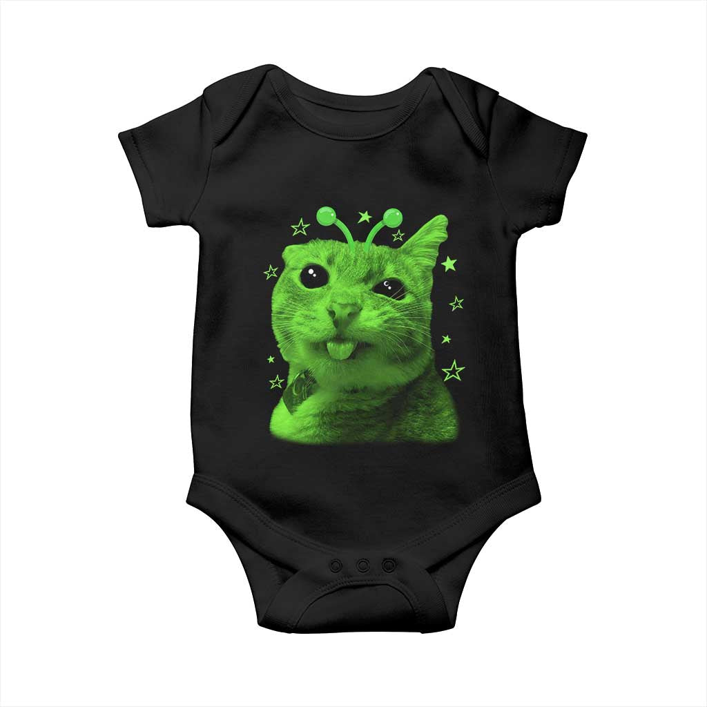 Funny Alien Cat Meme Retro Y2K Vintage Space Kitty Baby Onesie TS10 Black Print Your Wear
