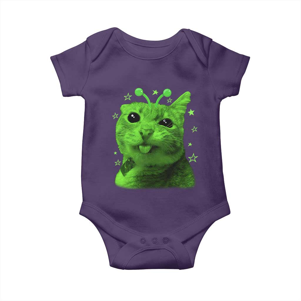 Funny Alien Cat Meme Retro Y2K Vintage Space Kitty Baby Onesie
