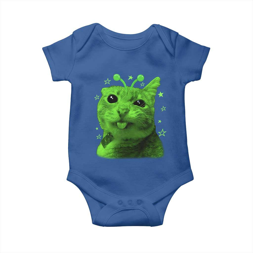 Funny Alien Cat Meme Retro Y2K Vintage Space Kitty Baby Onesie