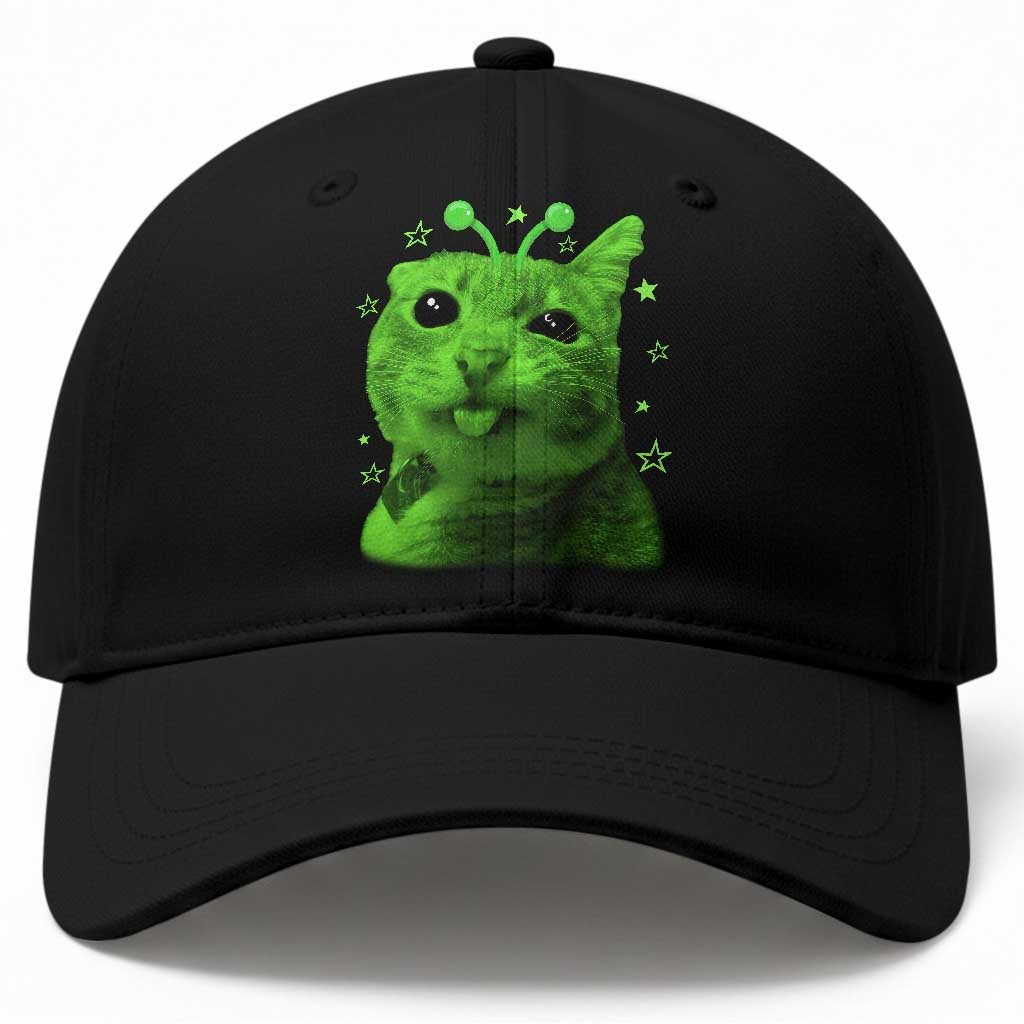 Funny Alien Cat Meme Retro Y2K Vintage Space Kitty Baseball Cap TS10 Print Your Wear