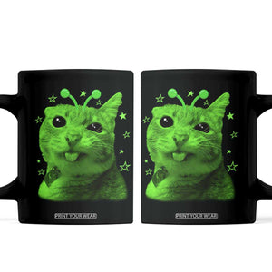 Funny Alien Cat Meme Retro Y2K Vintage Space Kitty Coffee Mug
