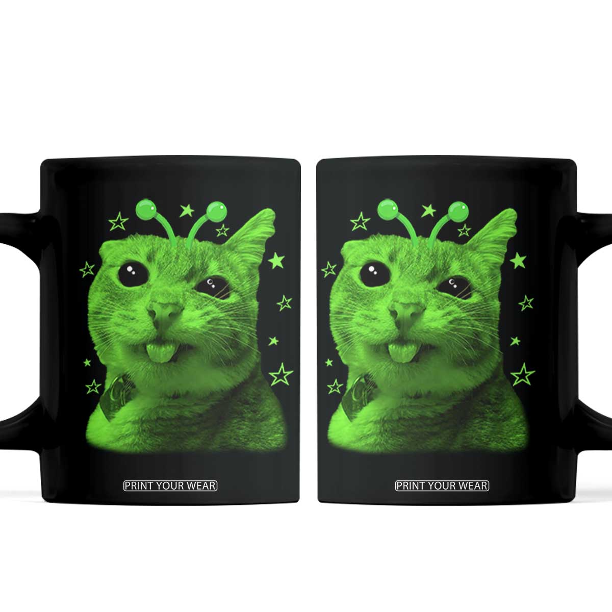 Funny Alien Cat Meme Retro Y2K Vintage Space Kitty Coffee Mug TS10 Black Print Your Wear