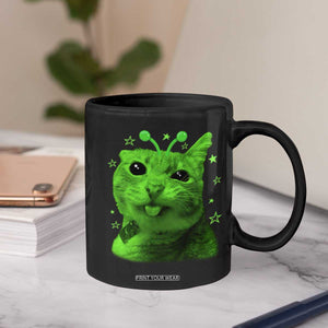 Funny Alien Cat Meme Retro Y2K Vintage Space Kitty Coffee Mug