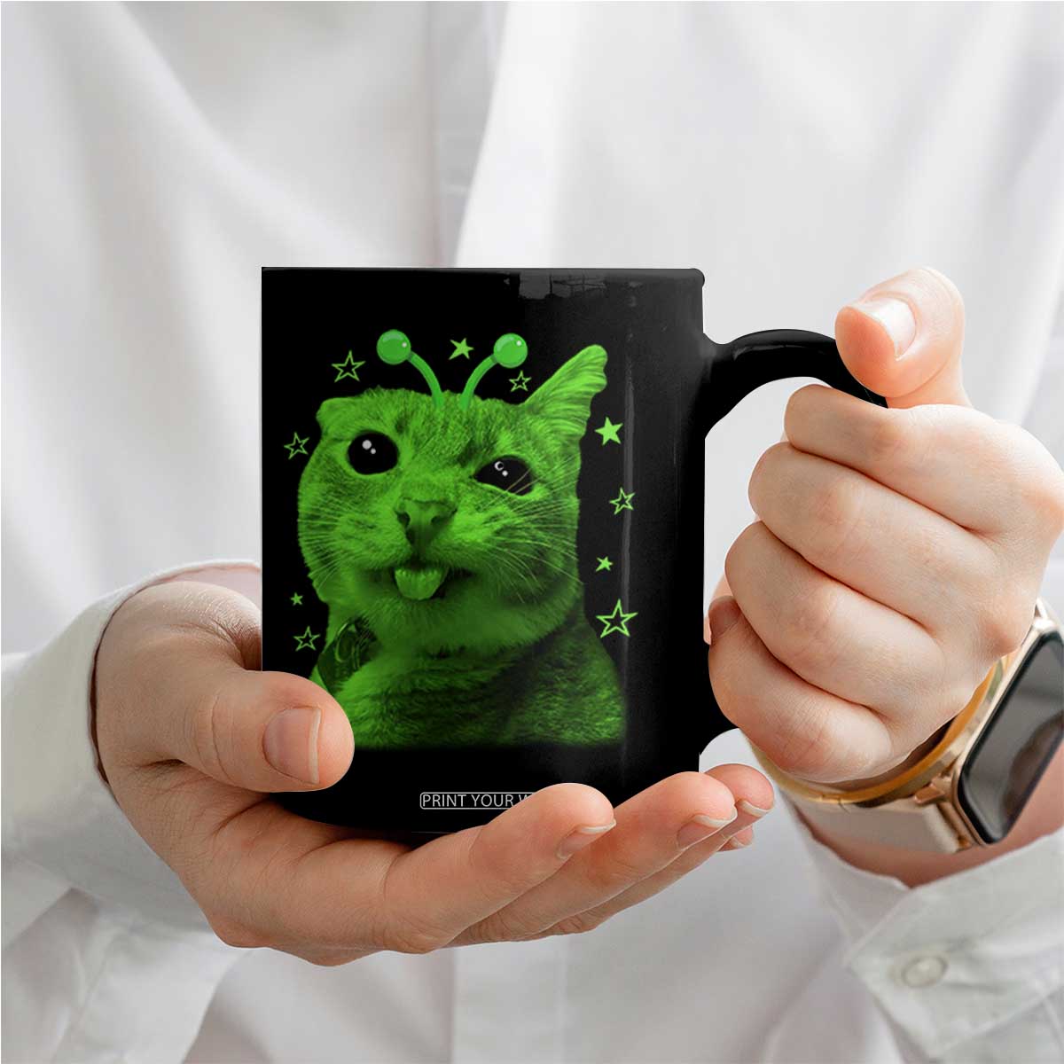 Funny Alien Cat Meme Retro Y2K Vintage Space Kitty Coffee Mug