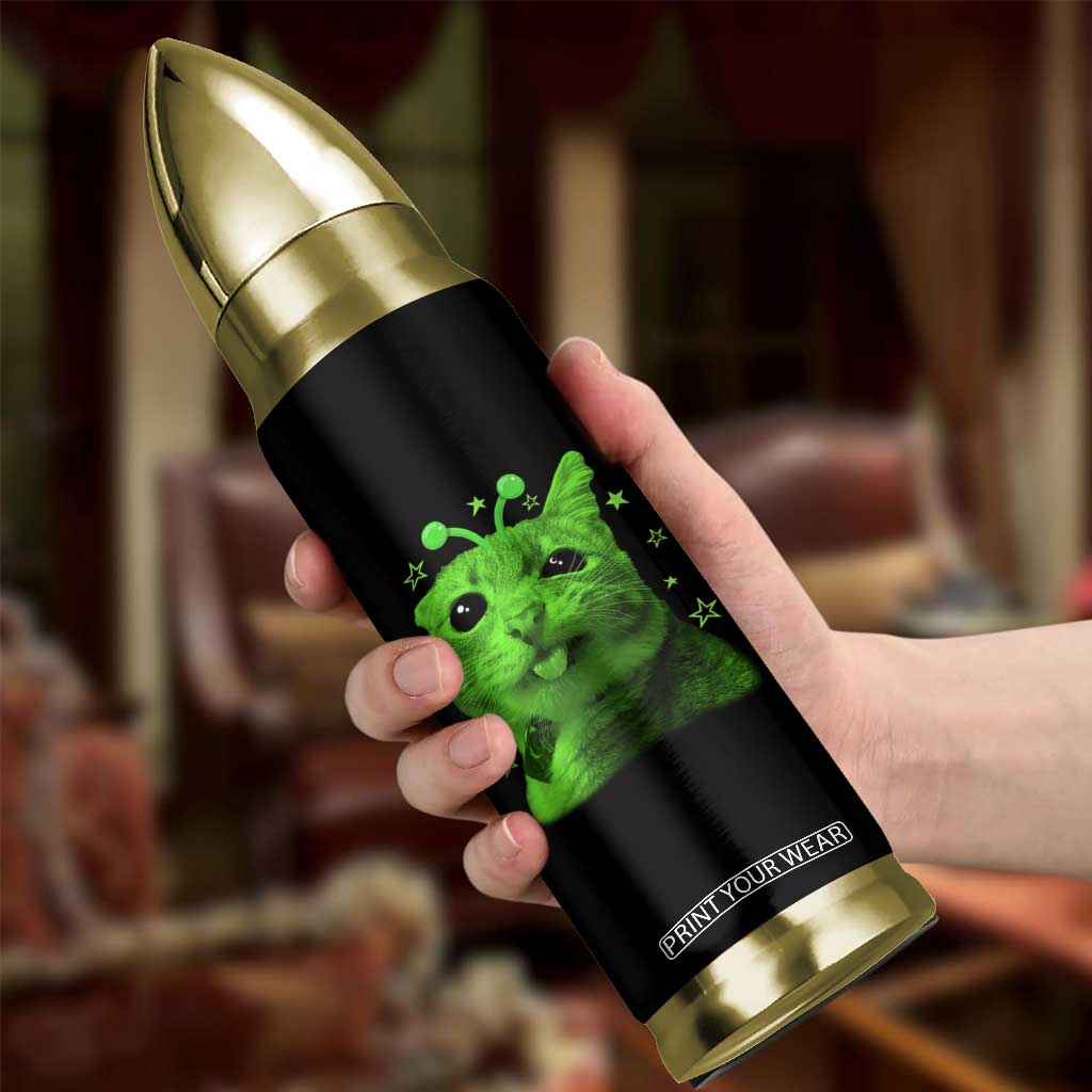 Funny Alien Cat Meme Retro Y2K Vintage Space Kitty Bullet Tumbler