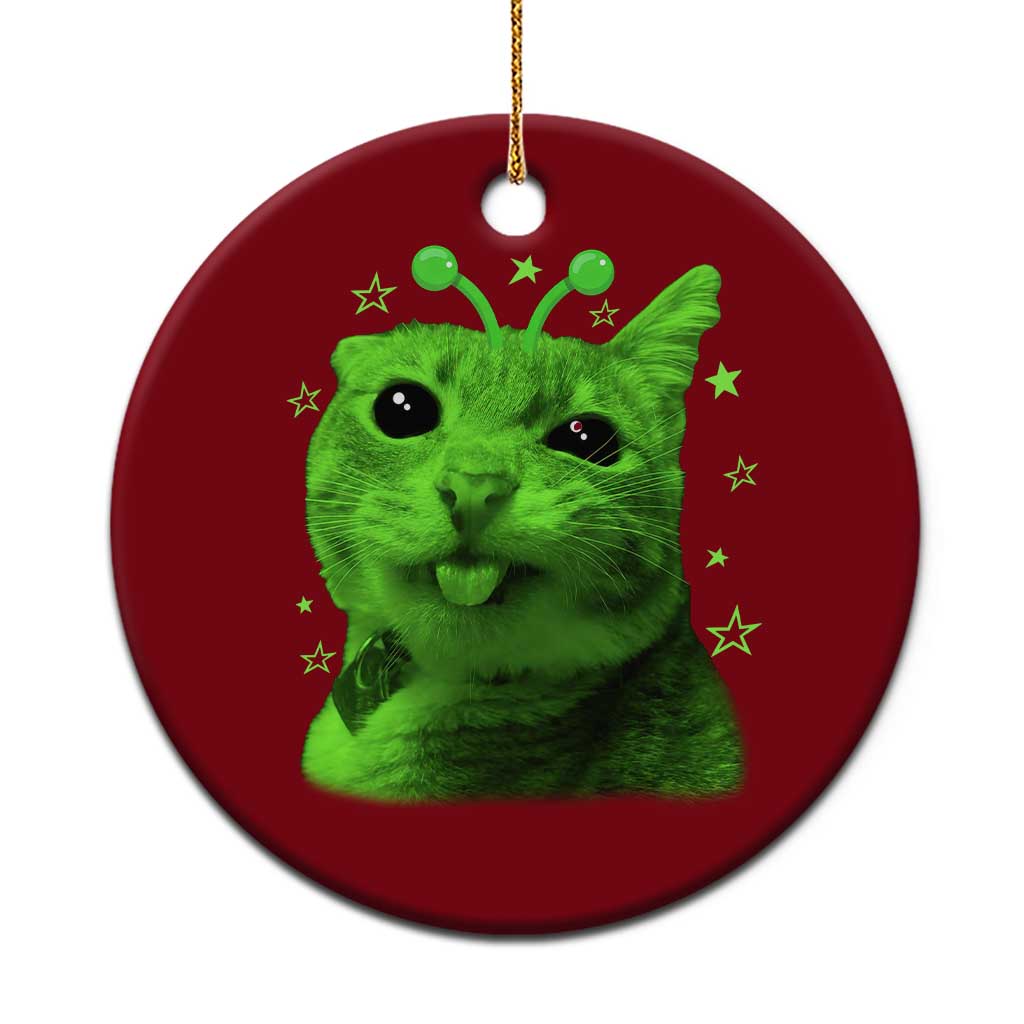 Funny Alien Cat Meme Retro Y2K Vintage Space Kitty Ceramic Ornament TS10 1pc Red Print Your Wear