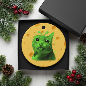 Funny Alien Cat Meme Retro Y2K Vintage Space Kitty Ceramic Ornament