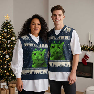 Funny Alien Cat Meme Retro Y2K Vintage Space Kitty V-Neck Knit Sweater Vest