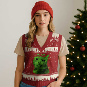 Funny Alien Cat Meme Retro Y2K Vintage Space Kitty V-Neck Knit Sweater Vest
