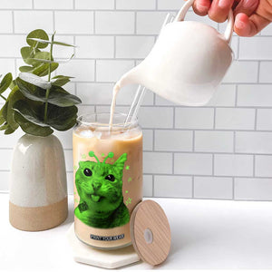 Funny Alien Cat Meme Retro Y2K Vintage Space Kitty Glass Can