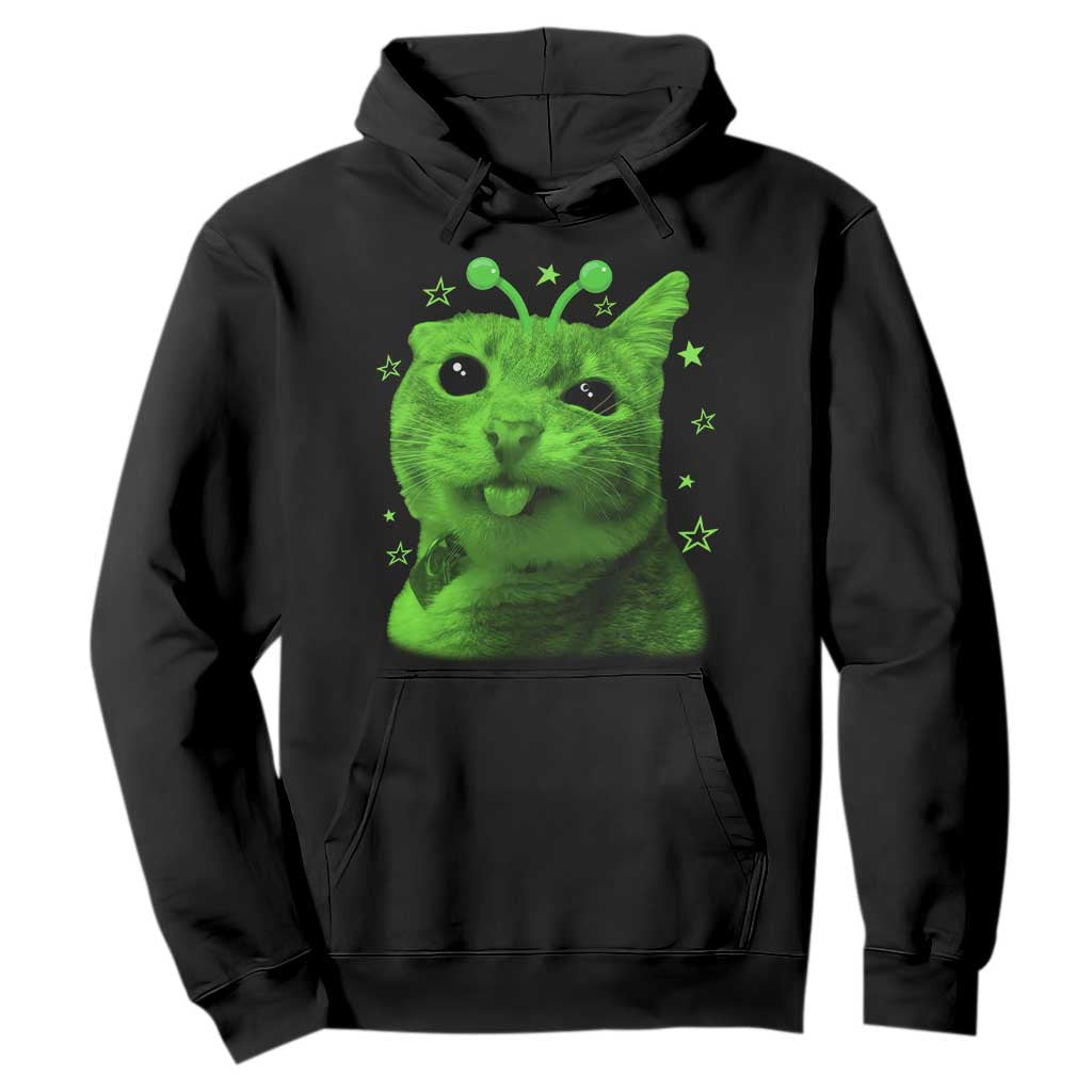 Funny Alien Cat Meme Retro Y2K Vintage Space Kitty Hoodie TS10 Black Print Your Wear