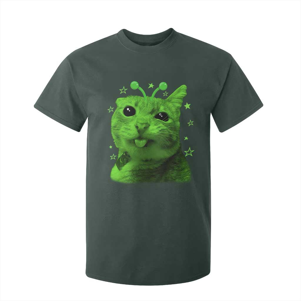 Funny Alien Cat Meme Retro Y2K Vintage Space Kitty T Shirt For Kid