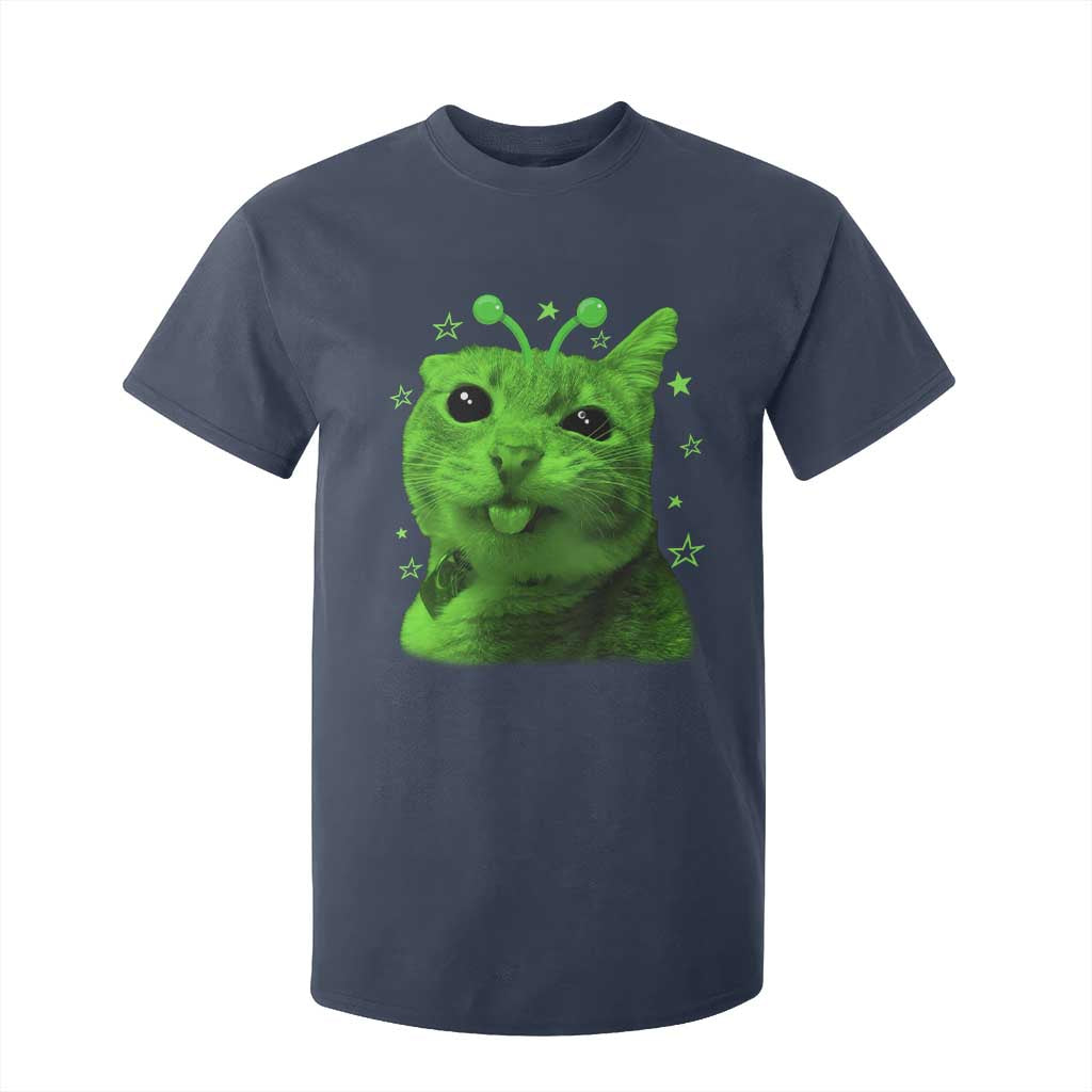 Funny Alien Cat Meme Retro Y2K Vintage Space Kitty T Shirt For Kid
