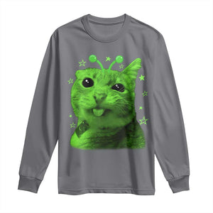 Funny Alien Cat Meme Retro Y2K Vintage Space Kitty Long Sleeve Shirt