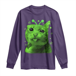 Funny Alien Cat Meme Retro Y2K Vintage Space Kitty Long Sleeve Shirt