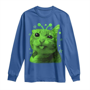 Funny Alien Cat Meme Retro Y2K Vintage Space Kitty Long Sleeve Shirt