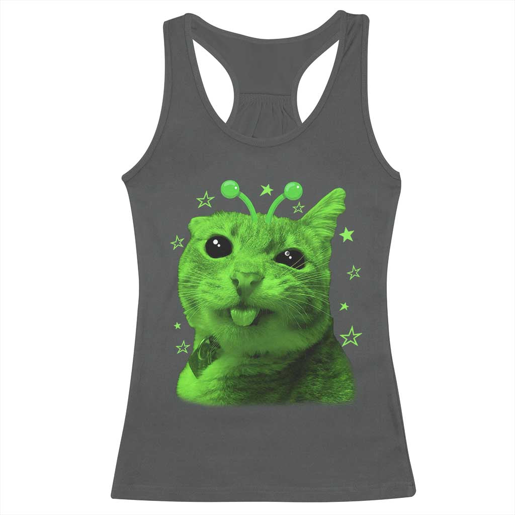 Funny Alien Cat Meme Retro Y2K Vintage Space Kitty Racerback Tank Top