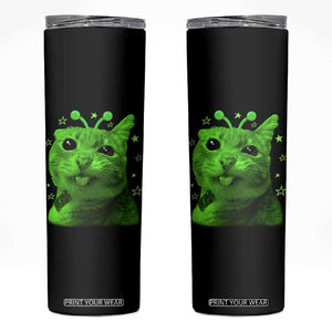 Funny Alien Cat Meme Retro Y2K Vintage Space Kitty Skinny Tumbler