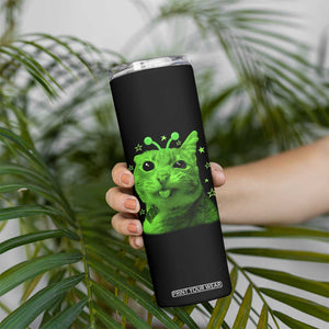 Funny Alien Cat Meme Retro Y2K Vintage Space Kitty Skinny Tumbler