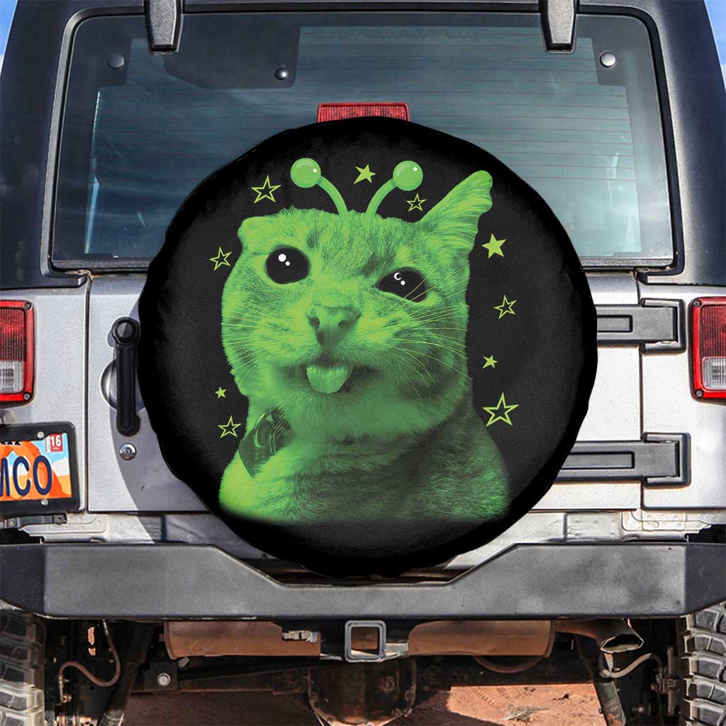 Funny Alien Cat Meme Retro Y2K Vintage Space Kitty Spare Tire Cover TS10 No hole Black Print Your Wear