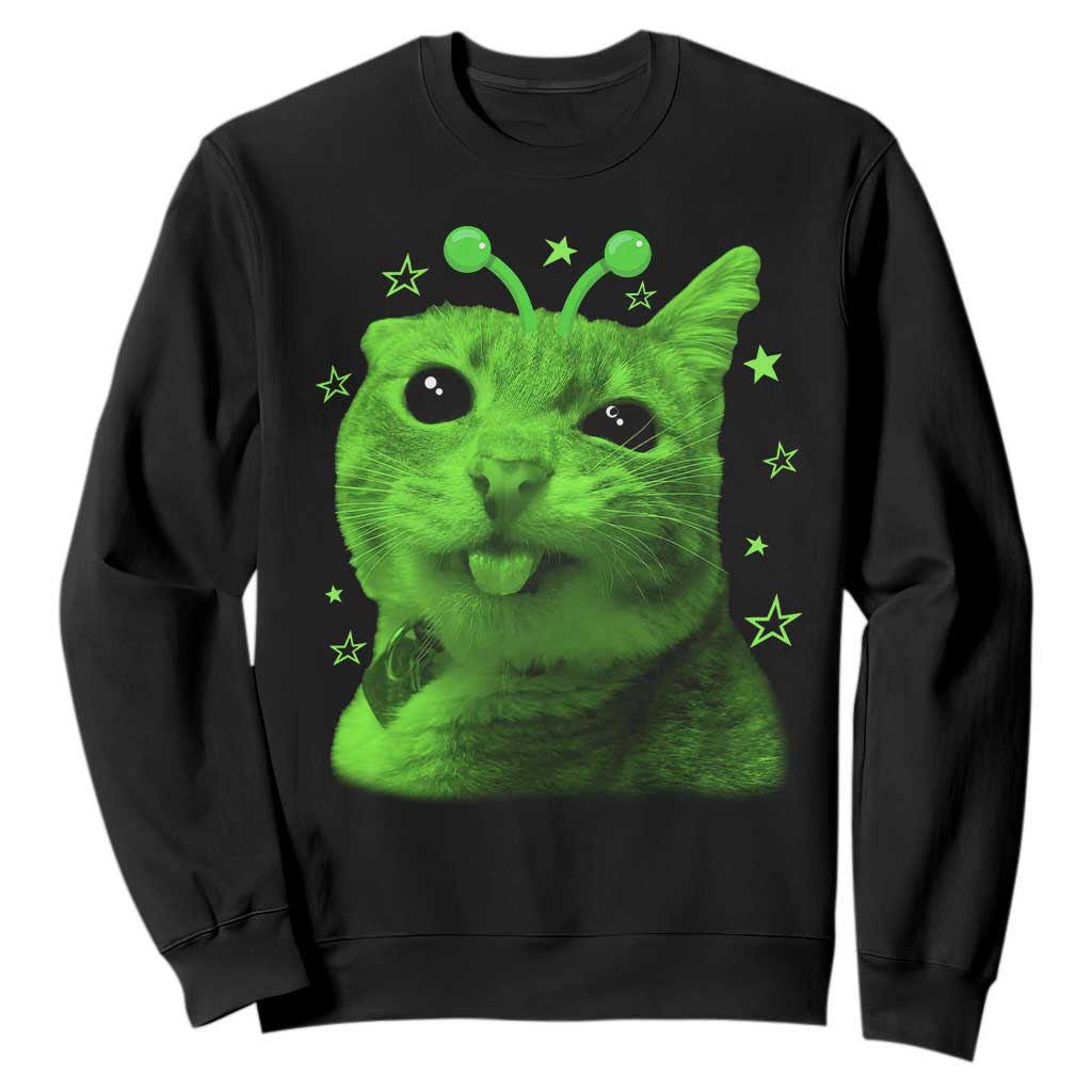 Funny Alien Cat Meme Retro Y2K Vintage Space Kitty Sweatshirt