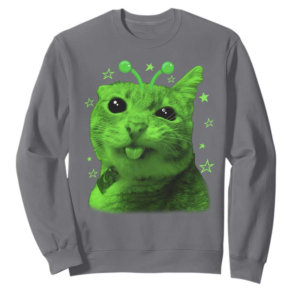 Funny Alien Cat Meme Retro Y2K Vintage Space Kitty Sweatshirt