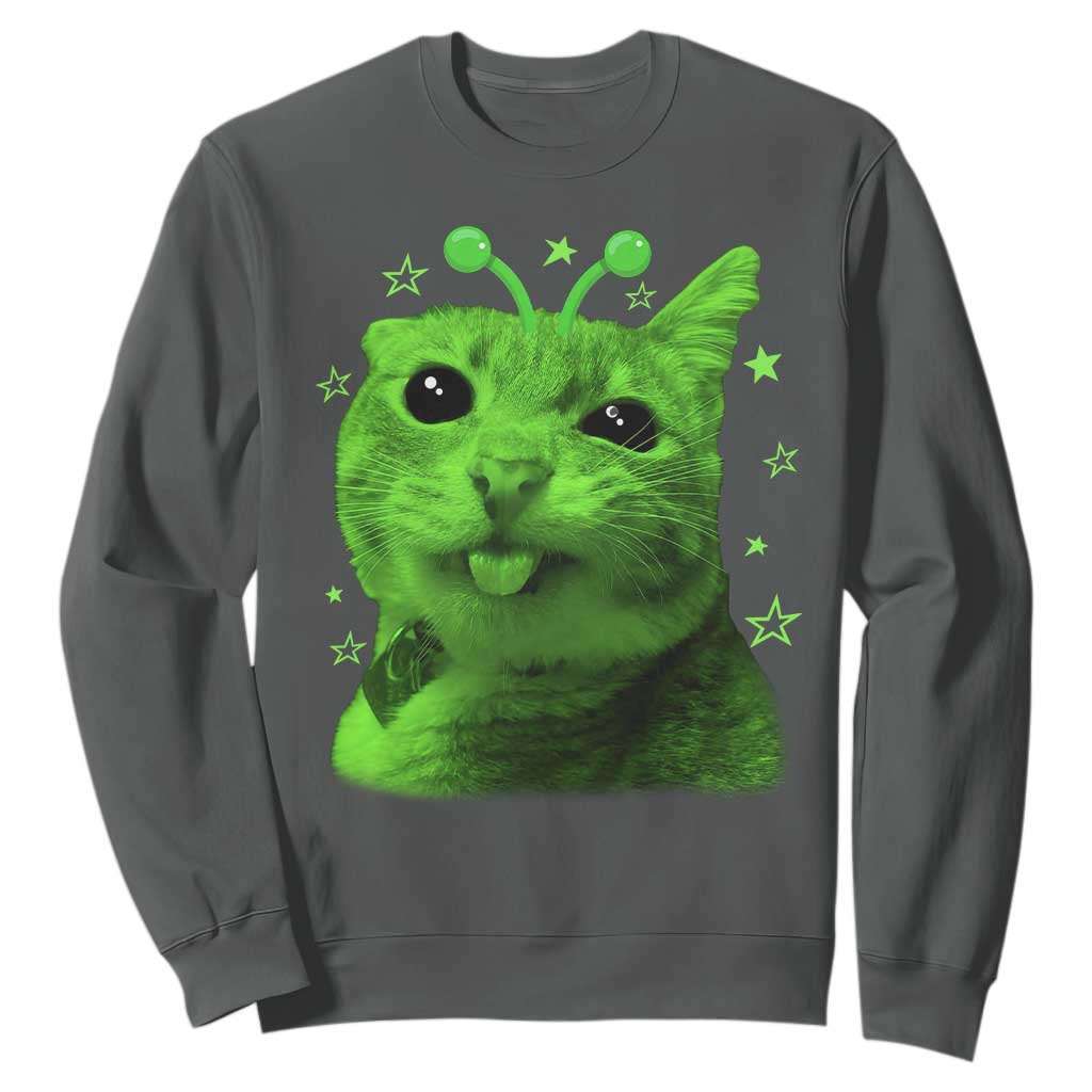 Funny Alien Cat Meme Retro Y2K Vintage Space Kitty Sweatshirt