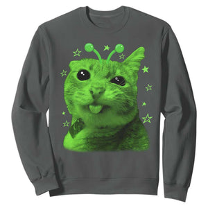 Funny Alien Cat Meme Retro Y2K Vintage Space Kitty Sweatshirt
