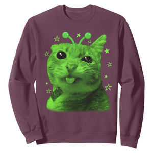 Funny Alien Cat Meme Retro Y2K Vintage Space Kitty Sweatshirt