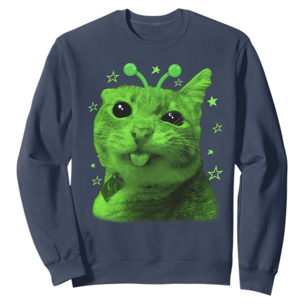 Funny Alien Cat Meme Retro Y2K Vintage Space Kitty Sweatshirt