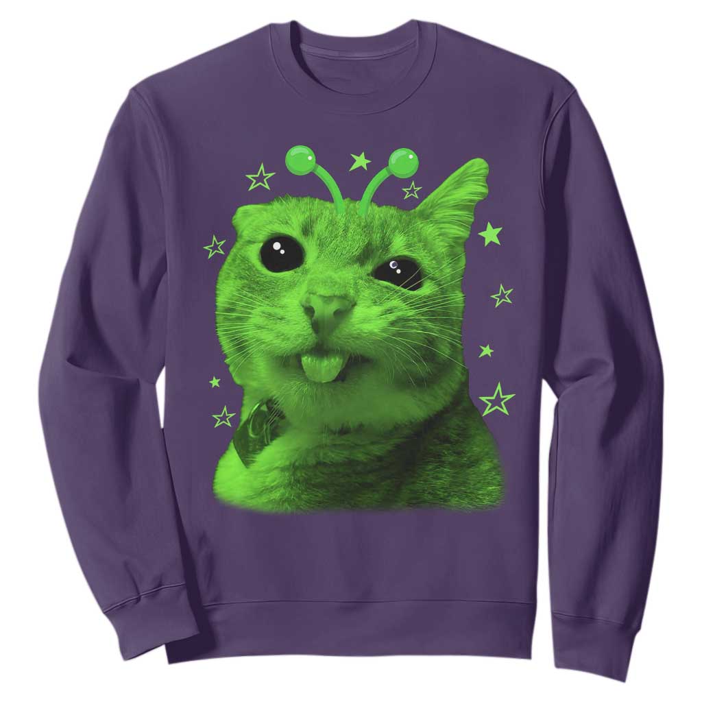Funny Alien Cat Meme Retro Y2K Vintage Space Kitty Sweatshirt