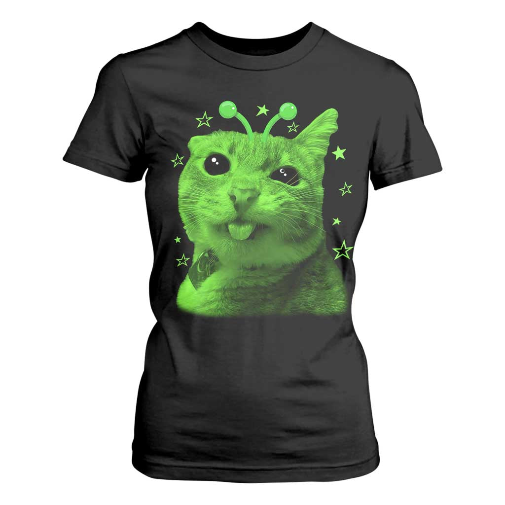 Funny Alien Cat Meme Retro Y2K Vintage Space Kitty T Shirt For Women TS10 Black Print Your Wear