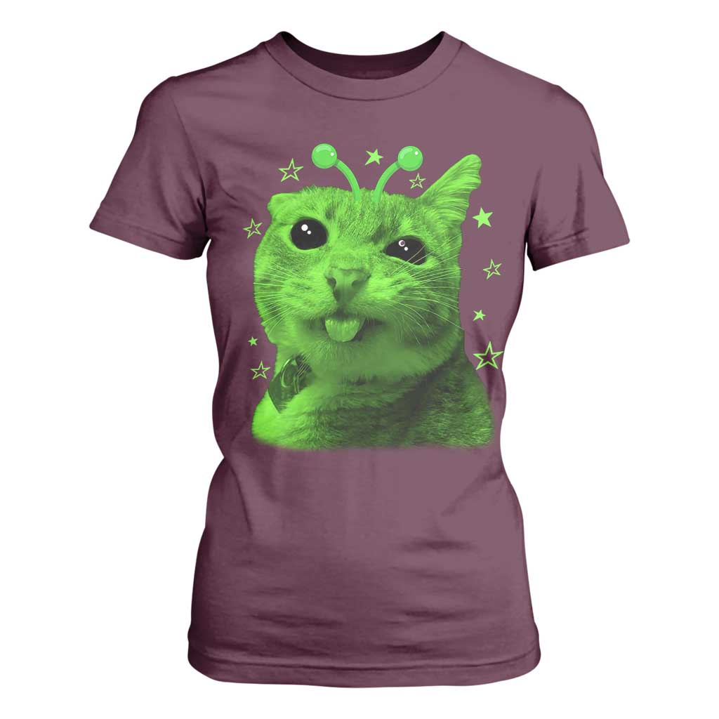 Funny Alien Cat Meme Retro Y2K Vintage Space Kitty T Shirt For Women