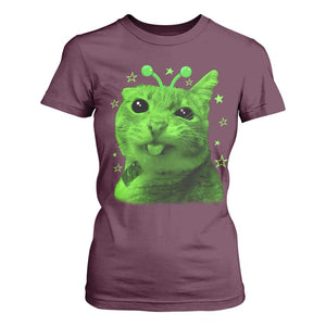 Funny Alien Cat Meme Retro Y2K Vintage Space Kitty T Shirt For Women