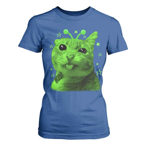 Funny Alien Cat Meme Retro Y2K Vintage Space Kitty T Shirt For Women