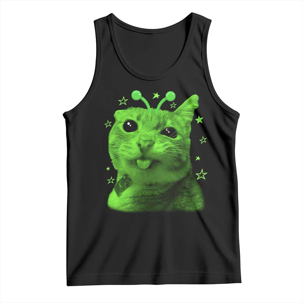 Funny Alien Cat Meme Retro Y2K Vintage Space Kitty Tank Top TS10 Black Print Your Wear