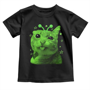Funny Alien Cat Meme Retro Y2K Vintage Space Kitty Toddler T Shirt