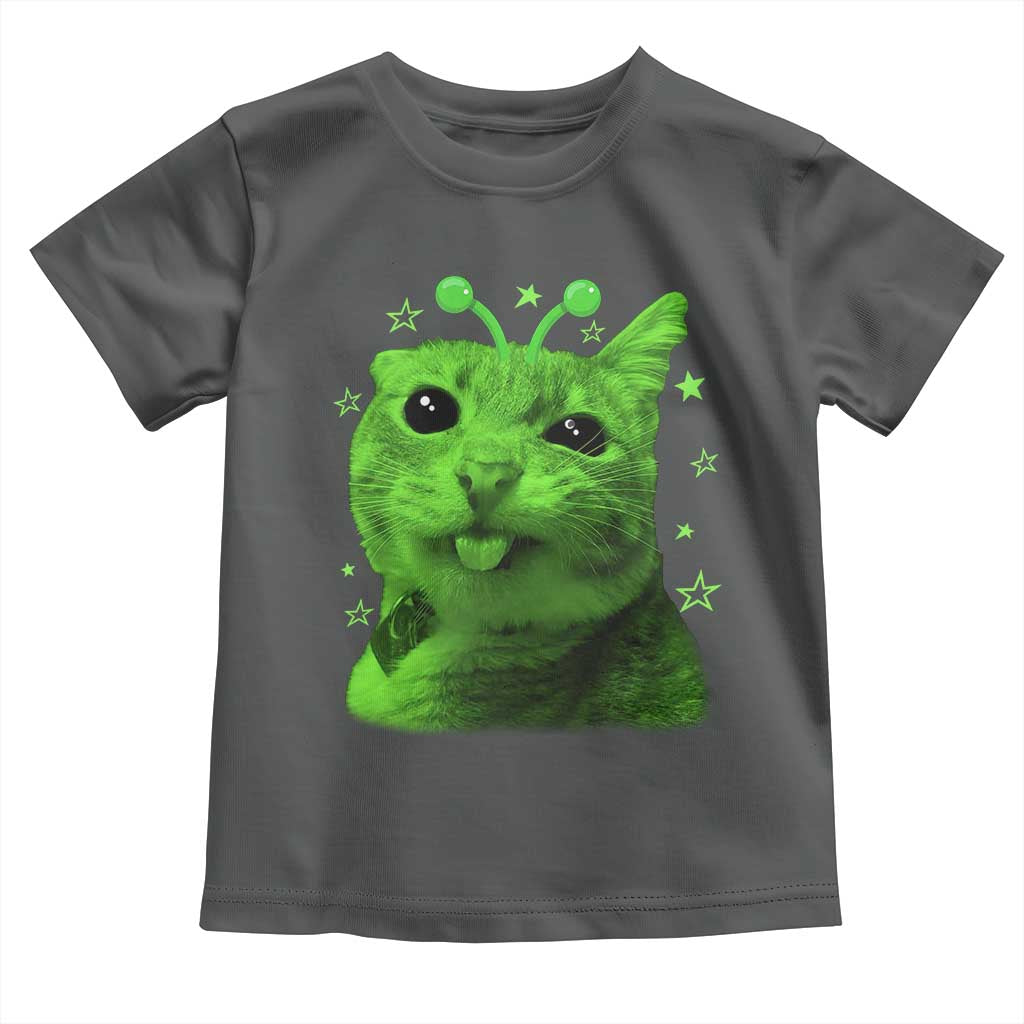 Funny Alien Cat Meme Retro Y2K Vintage Space Kitty Toddler T Shirt