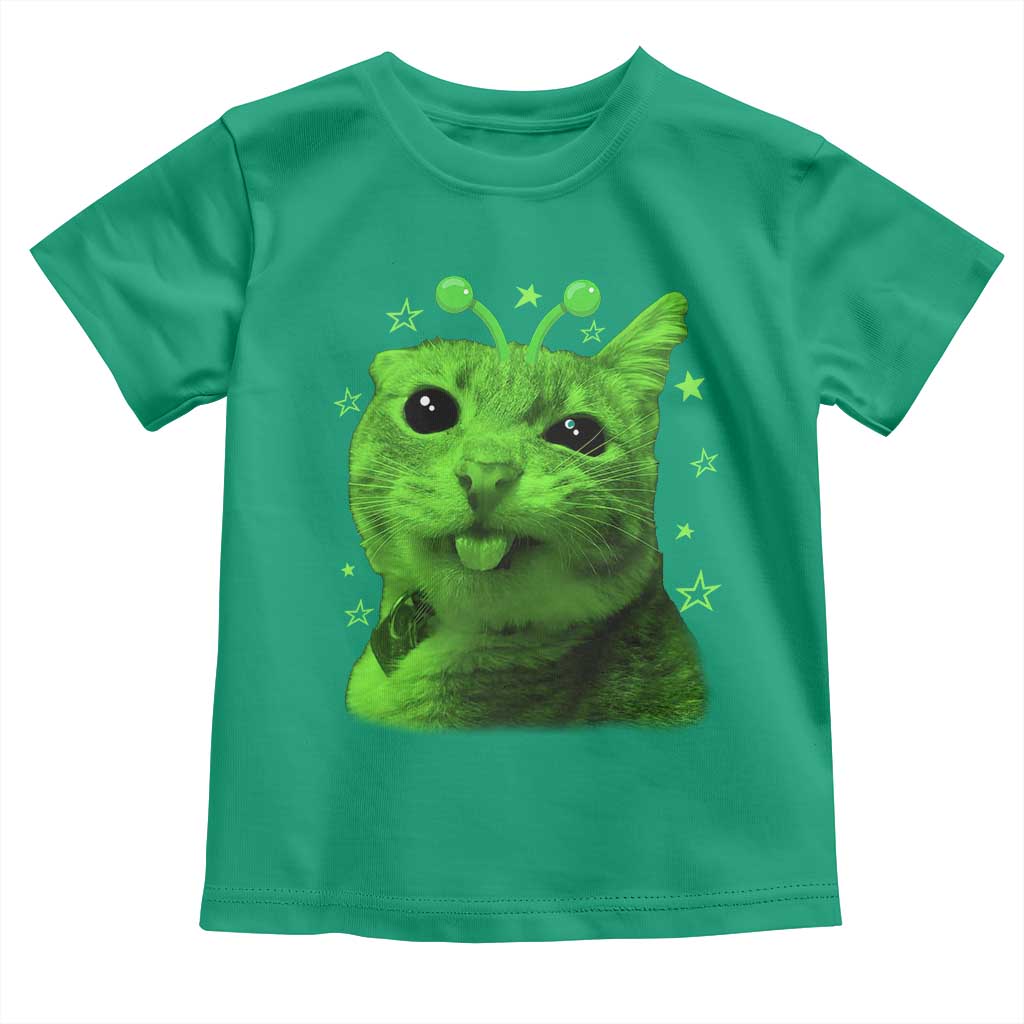 Funny Alien Cat Meme Retro Y2K Vintage Space Kitty Toddler T Shirt