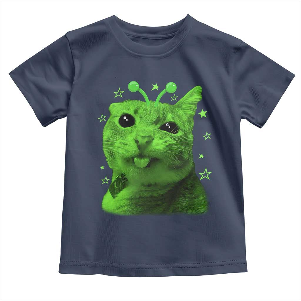 Funny Alien Cat Meme Retro Y2K Vintage Space Kitty Toddler T Shirt